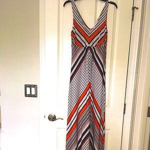 Love Tree - Deep V-neck Striped Dress (Women’s Medium) Navy and Orange